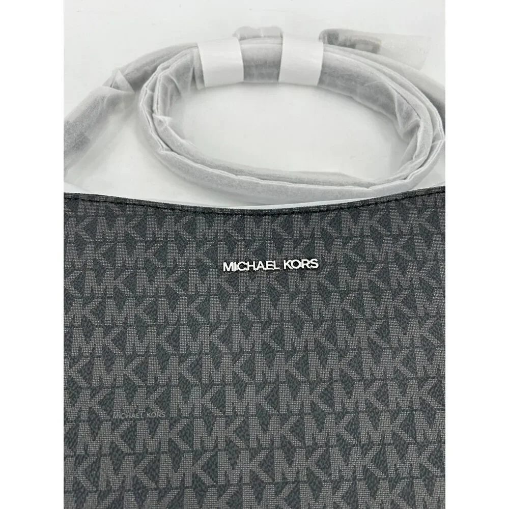 NWT MICHAEL KORS Black Monogram Leather Jet Set Travel Messenger Bag Purse